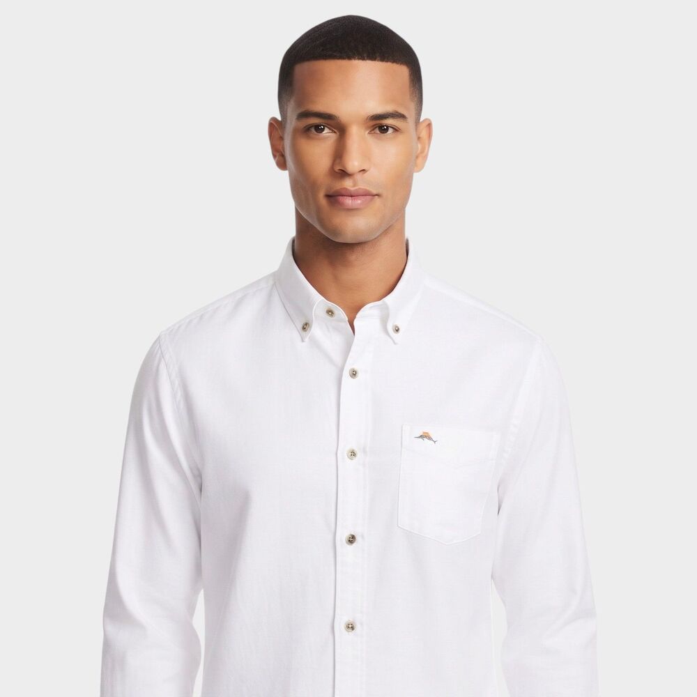 Tommy Bahama Mens White LG Cotton Button-Up Shirt Long Sleeve Casual Classic